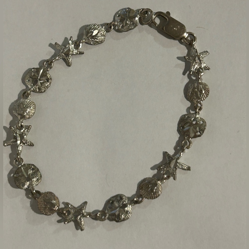Silver Starfish and Shell Bracelet
